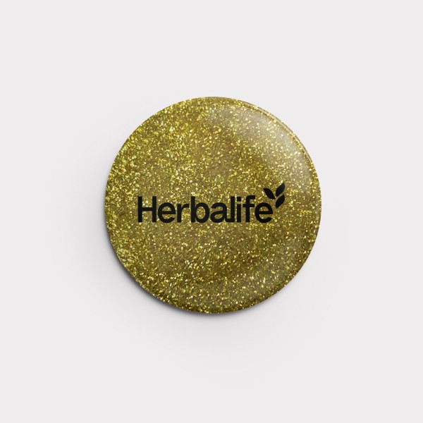 Glitzerbutton "Herbalife" 56 mm (Gold)