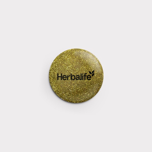 Mini-Glitzerbutton "Herbalife" 32 mm (Gold)