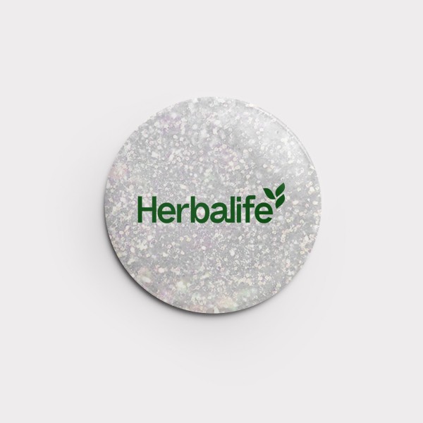 Glitzerbutton "Herbalife" in grün 56 mm (Weiß)